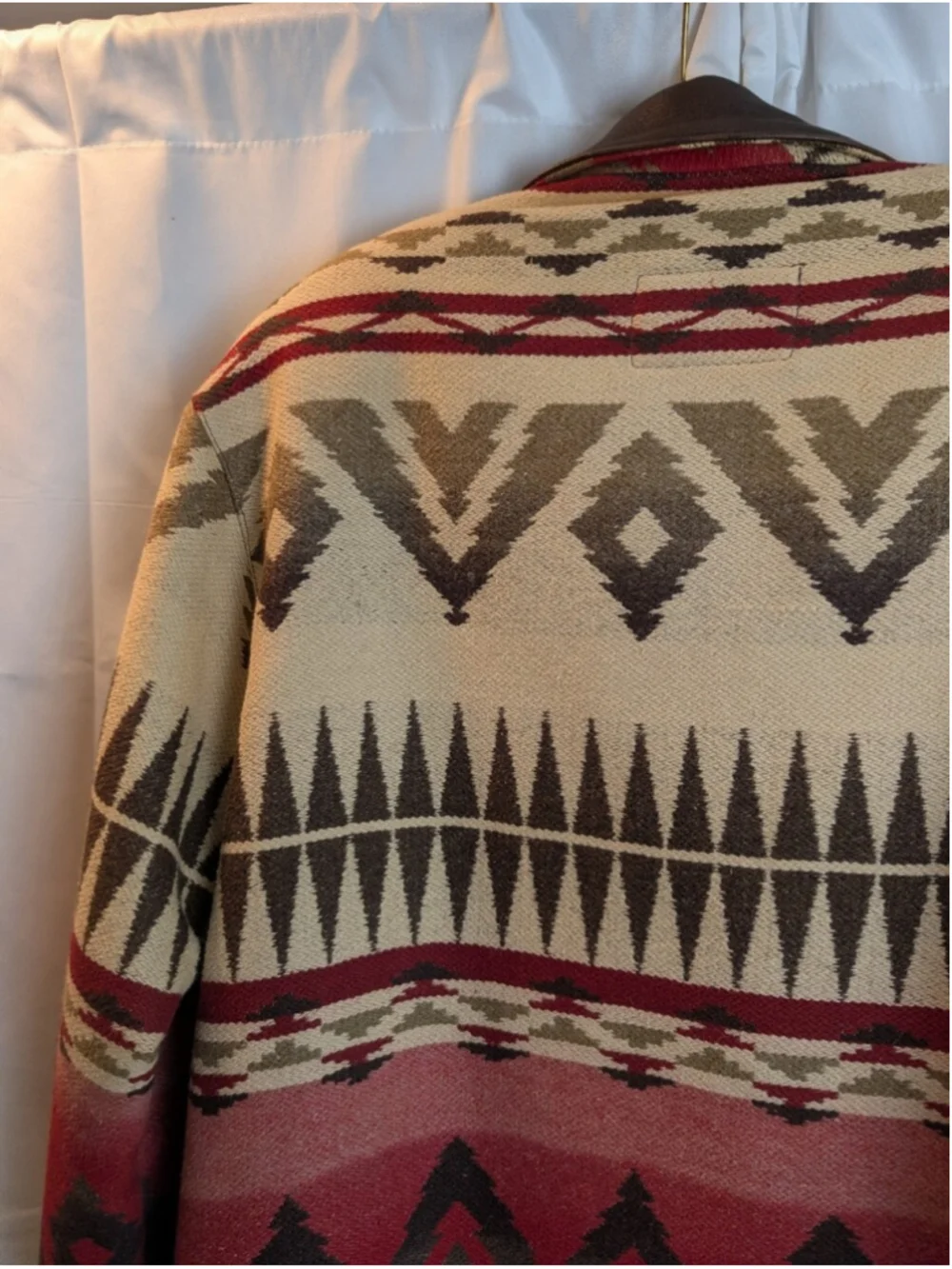 Vintage Roots Canada Navajo Blanket Chore Jacket Leather Collar Aztec Wool Blend